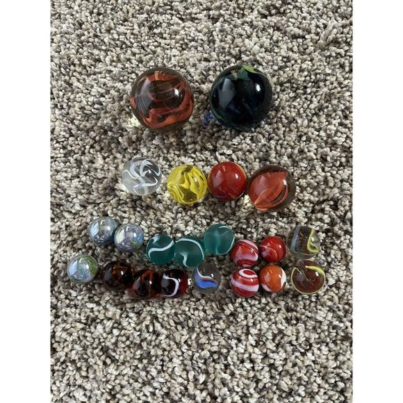 Glass Colorful Marbles Set Of 22 Various Sizes New - Picture 1 of 5
